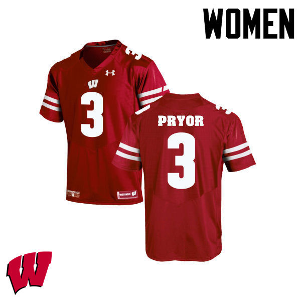 Wisconsin Badgers Women's #3 Kendric Pryor NCAA Under Armour Authentic Red College Stitched Football Jersey VP40G83GI